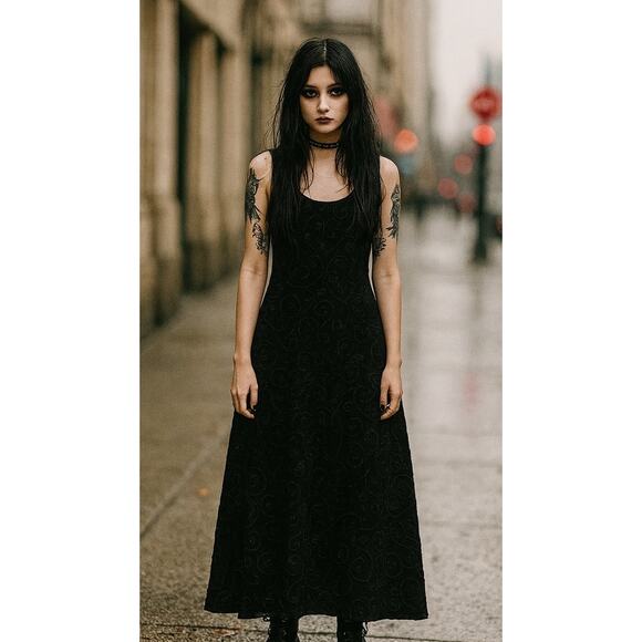 VTG Cache Dress Black Beaded Sleeveless Maxi SZ M Stretch Y2K 90s Homecoming - Picture 1 of 7